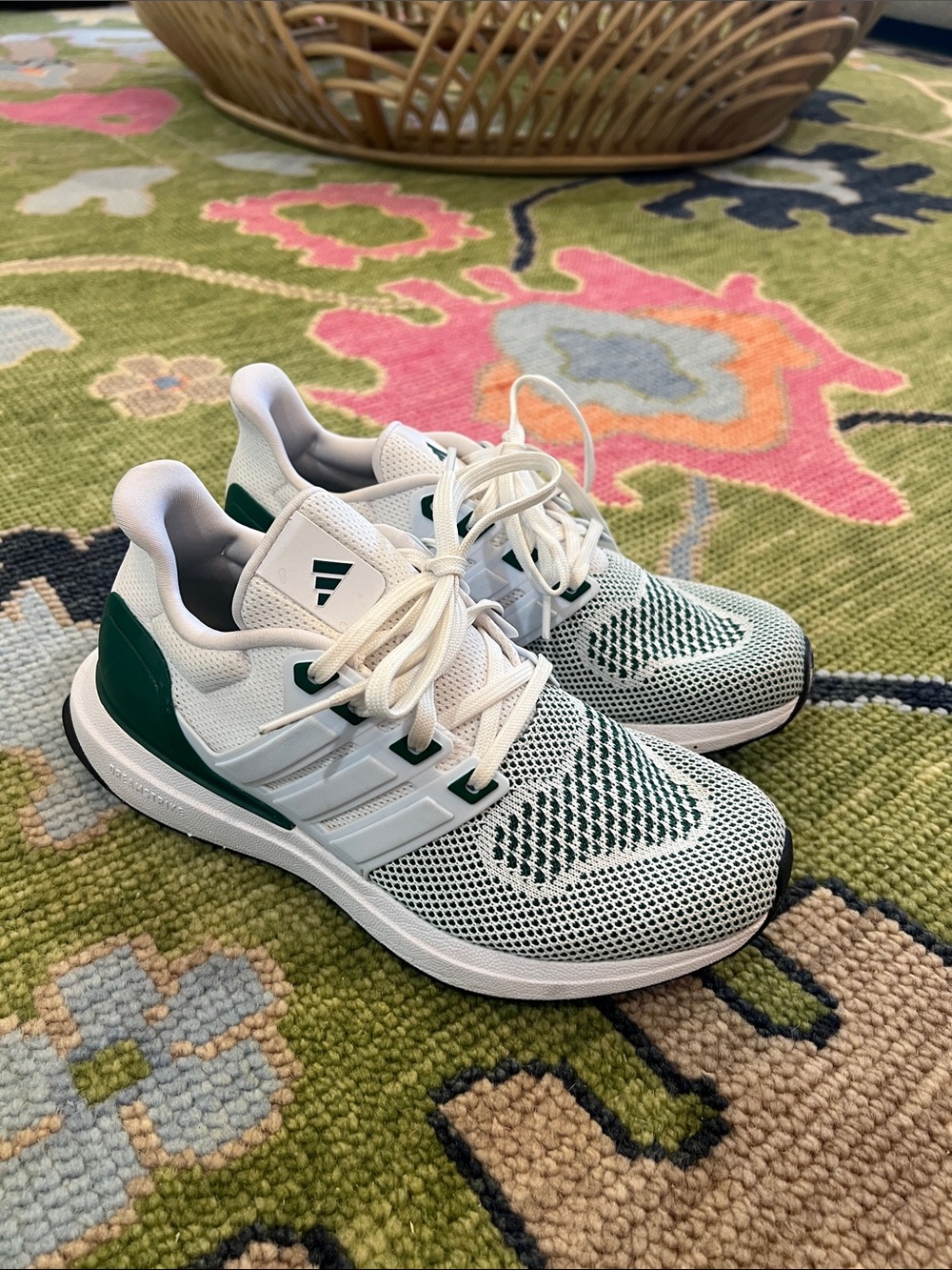adidas Kids White and Green Mesh Athletic Sneakers